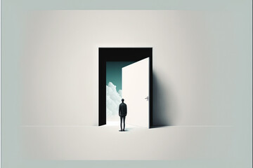 ドアの前に立つ人とドアの向こう Generative AI