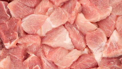 Raw pieces of pork meat top view