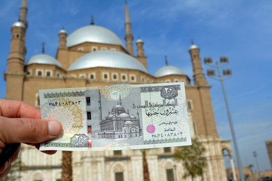 The great mosque of Muhammad Ali Pasha or Alabaster mosque in Citadel of Cairo, the main material is limestone likely sourced from the Great Pyramids of Giza and alabaster, Salah El Din Castle