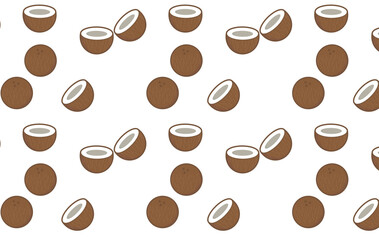 Seamless pattern with cartoon coconut on a white background
