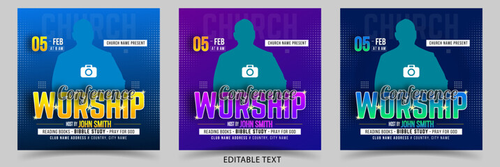 Church conference social media post or worship square flyer banner template