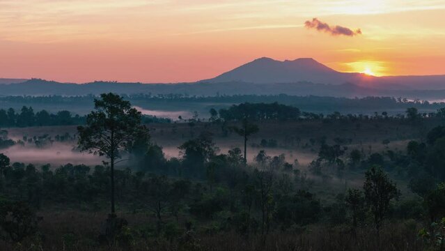 the time lapse footage of the savanna near the mountains with the sunrise 
