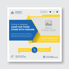 Charity stand with Ukraine's social media post design | Charity donation social media promotion square leaflet template
