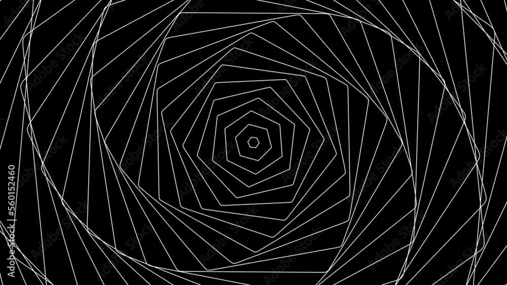 Poster hexagon spin geometric on black background loop. spinning radio waves endless creative animation. tw