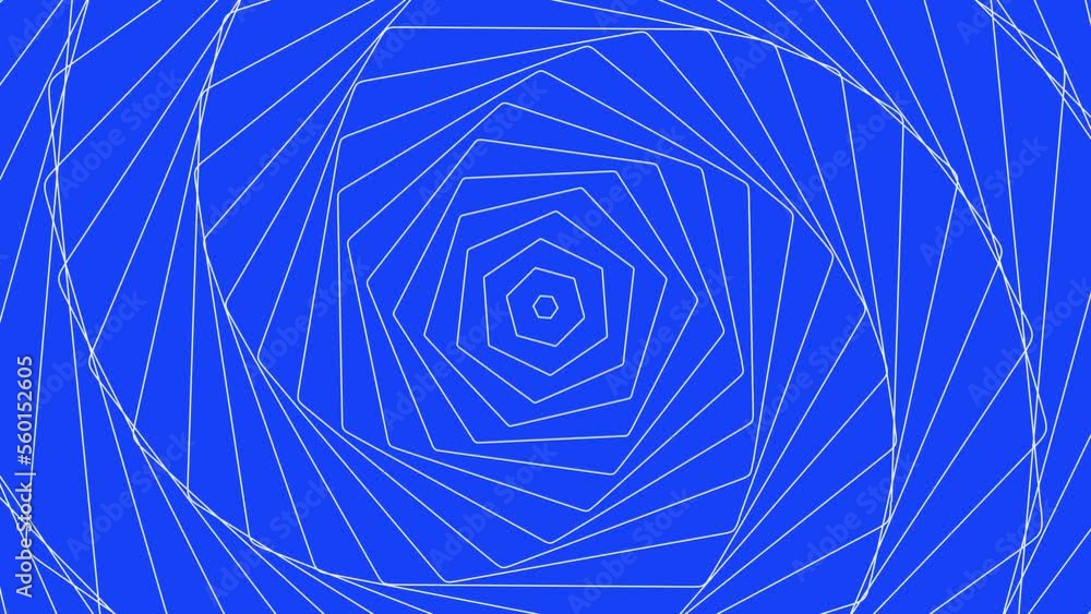 Poster hexagon spin geometric on blue background loop. twisting radar sonar rings design. rotating hexagona