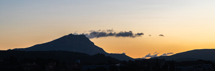 the Sainte Victoire mountain in the light of a winter morning