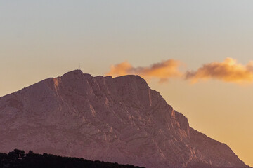 the Sainte Victoire mountain in the light of a winter morning