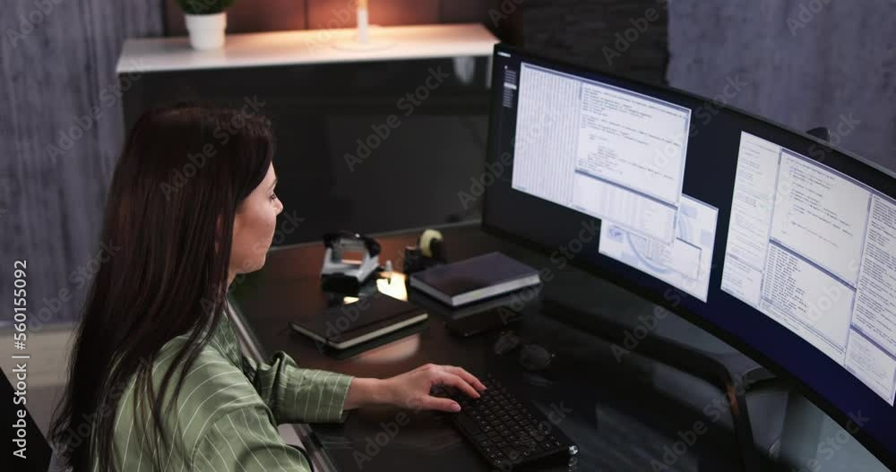 Fototapete Programmer Woman Coding On Computer