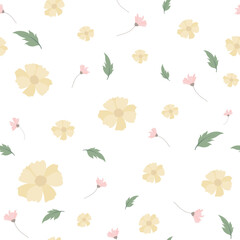 Seamless cute floral pattern with bright colorful flowers and tropic leaves on a white background.Vector elegant template for fashion prints. Modern floral background. - Vector illustration.