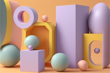 Pastel Colored Tech Background with a Geometric 3D Structure , ai generated