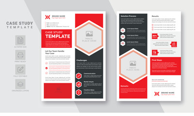 Case study template with creative style red black variation for business promotions purposes | Case Study Booklet | Easy Editable & Customize	
