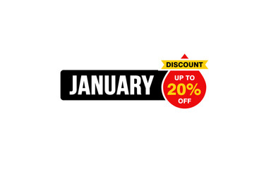 20 Percent JANUARY discount offer, clearance, promotion banner layout with sticker style. 
