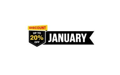 20 Percent JANUARY discount offer, clearance, promotion banner layout with sticker style. 