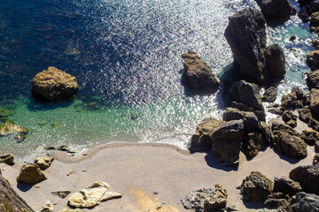Beautiful rocky and sandy beach in Brittany, France