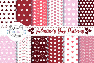Valentine's Day Hearts Patterns pack. Set of Patterns for fabric, wallpapers, wrapping paper, and textiles.