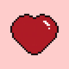 Fototapeta premium Heart shape symbol isolated on pink background. Red heart pixel art. Vector illustration