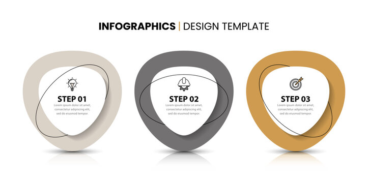 Infographic template. Elegant shapes in cream colors with 3 steps and text