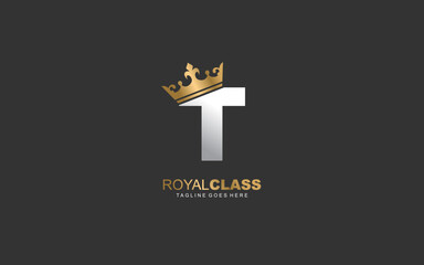 T logo king and crown company. letter template vector illustration for your brand.