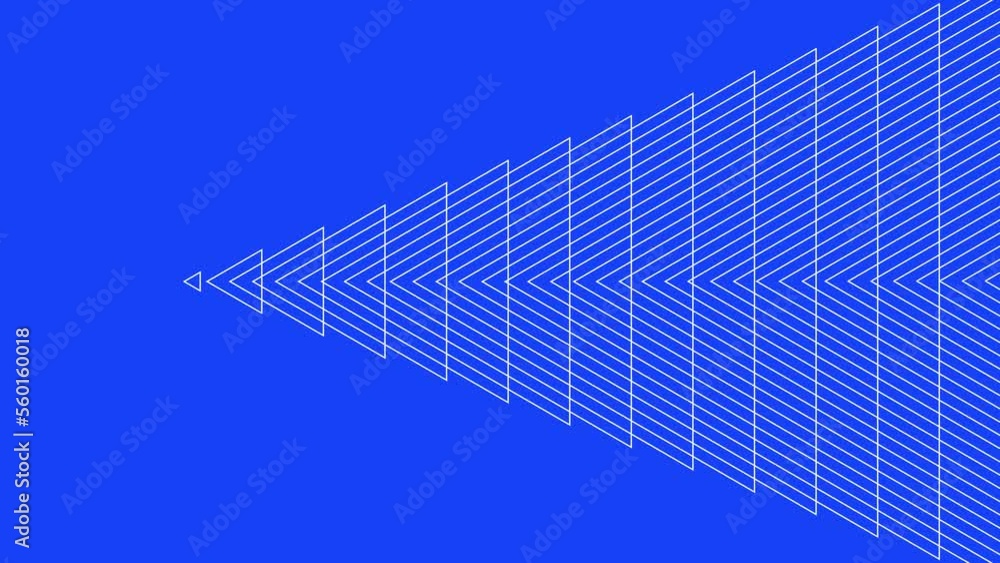 Poster triangles pulse moving to right geometric on blue background loop. trigon radio waves endless creati