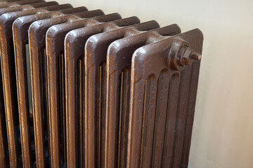 Old-fashioned and vintage radiator in close-up