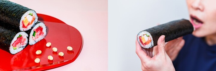 恵方巻 寿司 の まるかぶり 【 節分 の イメージ 】