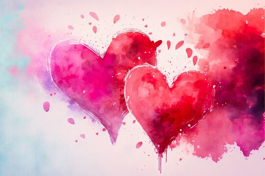 Valentine's day and wedding background design of watercolor hearts vector illustration


