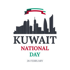 Fototapeta premium Kuwait National Day poster. 25 February. Celebration of Kuwait's National Day on February 26. Colors of Kuwait's flag. Vector illustration.