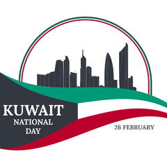 Kuwait National Day poster. 25 February. Celebration of Kuwait's National Day on February 26. Colors of Kuwait's flag. Vector illustration.