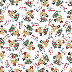 Seamless pattern of funny bear pirate with treasure chest, Can be used for t-shirt print, Creative vector childish background for fabric textile, nursery wallpaper and other decoration.