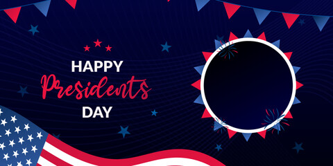 Happy Presidents Day Banner and Background Design With Photo Frame and American Flag. Vector Illustration 