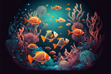 Obraz na płótnie Canvas 熱帯魚の平面的なイラスト, Generative AI