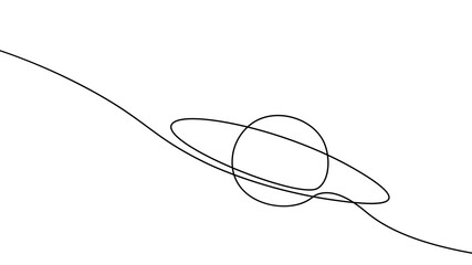One continuous line saturn planet astronomy concept. Space logo orbinal circle single line drawing. Science style vector graphic illustration © LuckyStep