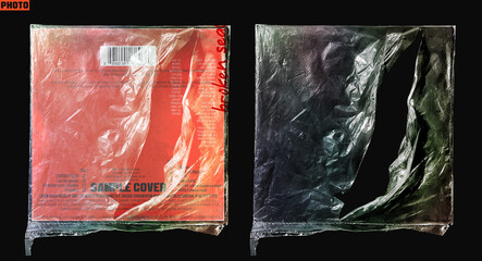 Torn up plastic wrap texture overlay mockup for your cover art design