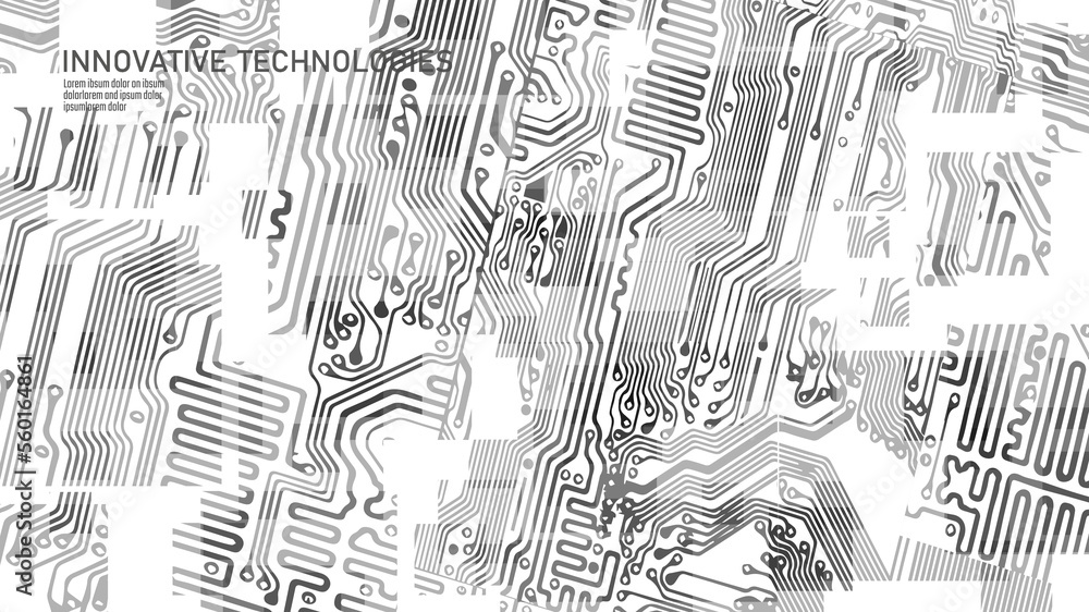 Poster circuit board cpu microchip abstract high hi tech electric background. blue gradient motherboard com