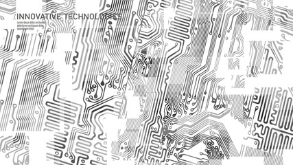 Circuit board cpu microchip abstract high hi tech electric background. Blue gradient motherboard computer technology vector illustration art
