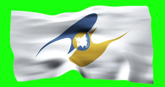 Flag of Eurasian Economic Union realistic waving on green screen. Seamless loop animation with high quality
