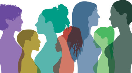 We believe in racial equality and friendship. An online community of women from diverse cultures. Flat vector. Profile of a multicultural diversity women's and girls and communication group.