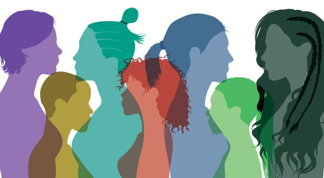 Women or girls of different cultures communicating and hanging out. Flat vector illustration. We're a multi-ethnic women's social network and group that's all about talking and sharing information.