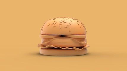 Chess burger fast food concept 3d printing like icon symbol in yellow colour isolated on solid background 3d rendering image back close up view camera