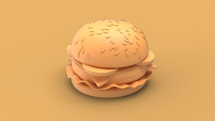 Chess burger fast food concept 3d printing like icon symbol in yellow colour isolated on solid background 3d rendering image isometric close up view camera
