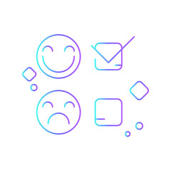 Customer satisfaction Feedback Icons with purple blue outline style. Thin line icon related to feedback, rating, testimonials, quick response, satisfaction. Simple web icon. Vector illustration