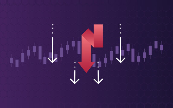 Stock market decrease with falling red arrow, crypto currency or stocks market prices and investment crash, recession chart
