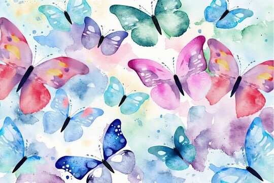 Watercolor background with butterflies
