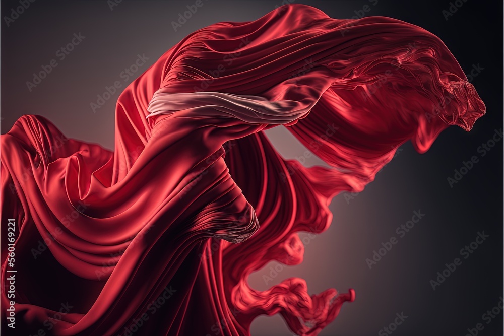 Poster a red flowing fabric on a black background with a white border around it and a black background with
