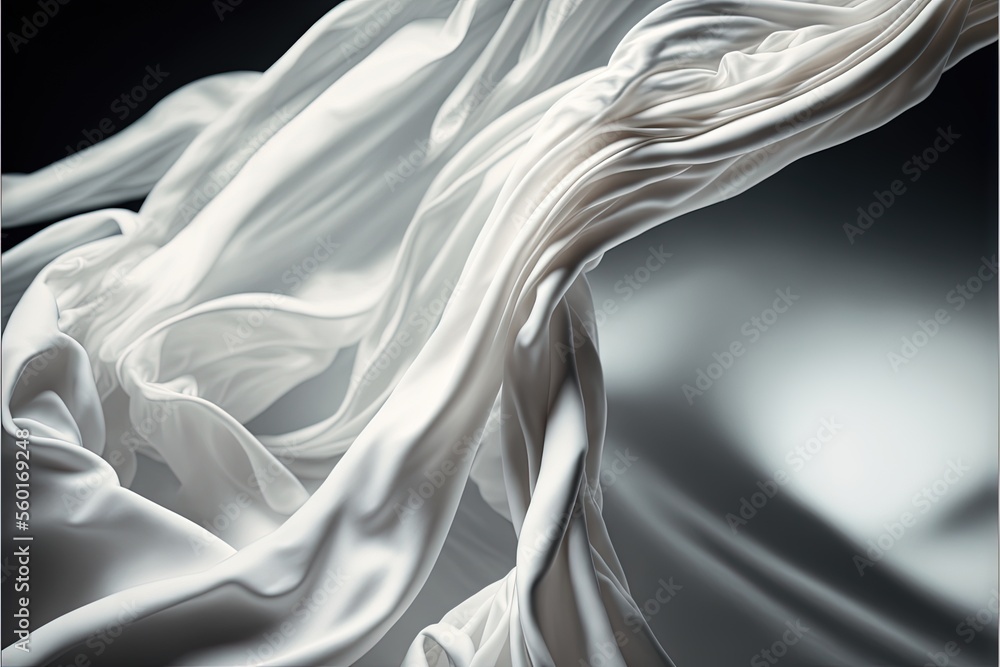 Poster  a white fabric is flowing in the wind on a black background with a white circle in the center of the image and a black background with a white circle in the middle of the middle., generative ai