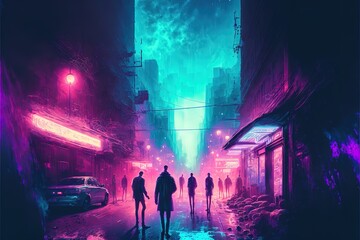 Colorful atmospheric street of the night city