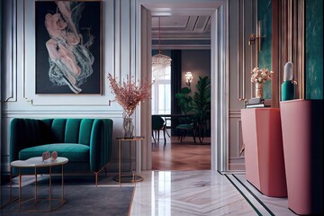 Stunning Lavish apartment interior design marble floor. AI generated art illustration.	
