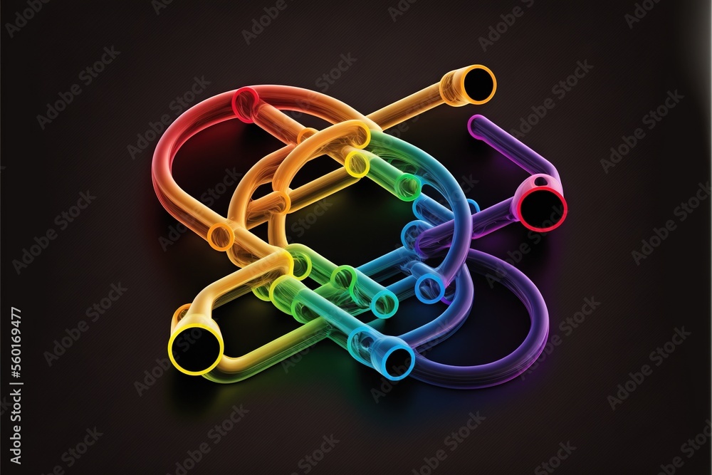 Aufkleber a group of colorful objects on a black background with a black background, generative ai