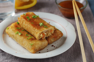 Spring rolls - a typical dish in Chinese and other Southeast Asian cuisines	