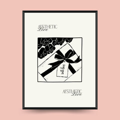 Modern Valentine's day vertical flyer or poster template. Love hand drawn trendy illustration.
